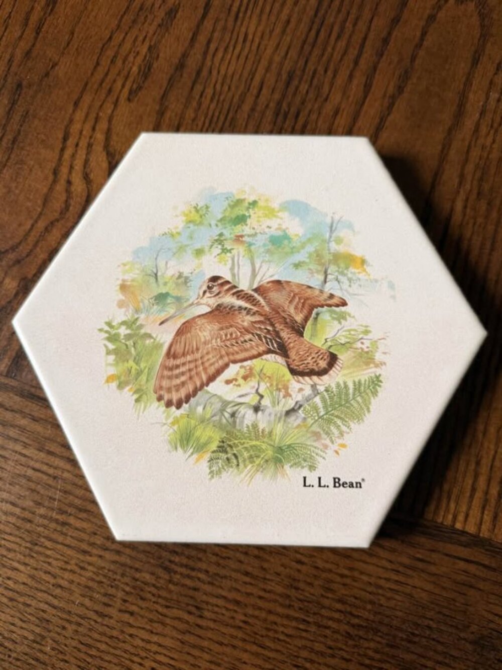 Vintage L.L. Bean Tile Art Trivet Game Bird Hexagon Home Decor